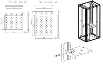 Elbox EMS-RIS-400-600 19", Полка приборная раздвижная глубинной 400-600 мм. для шкафов серии EMS глубиной 600-800 мм.