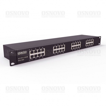 OSNOVO SP-IP16/1000PR, 1U устройство грозозащиты для локальной вычислительной сети на 16 портов (скорость до 1000 Мб/с) с защитой линий PoE