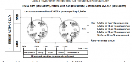 Схема подключения дымовых и комбинированных ИП серии Е1000